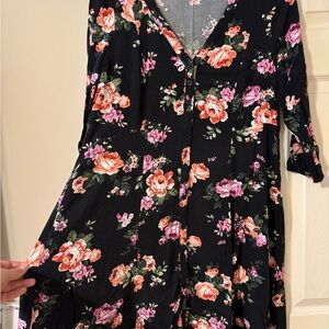 Torrid Black Floral Asymmetrical Dress